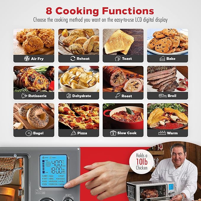 Emeril Lagasse Everyday 360 Stainless Steel Air Fryer, 360째 Quick Cook Technology, XL capacity, 9-in-1, 12 Pre-Set Cooking Functions including Bake, Rotisserie, Broil, Pizza, Slow Cook, Toaster
