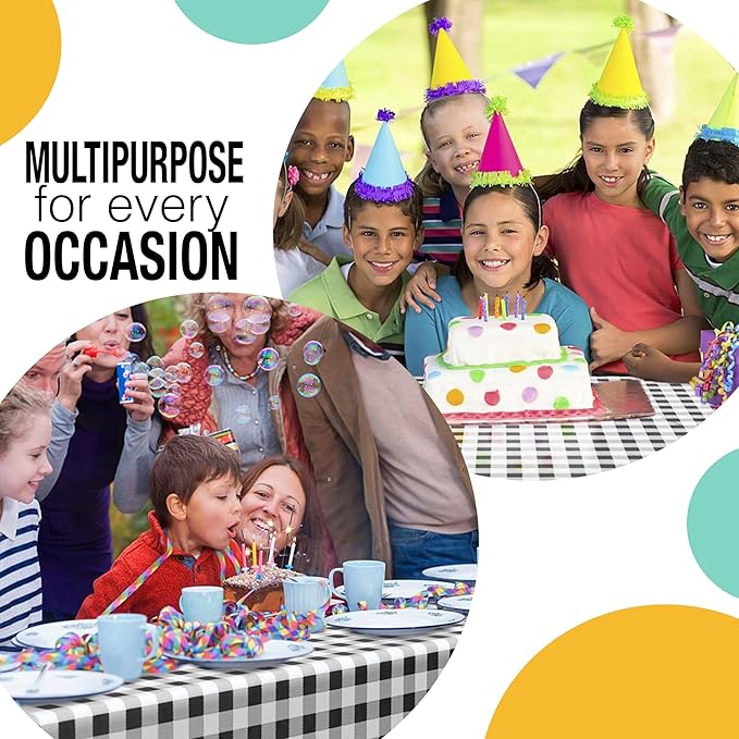 Party Solids 54 Inch X 300 Feet Black Gingham Plastic Table Cover Roll in A Cut - to - Size Box with Convenient Slide Cutter. Cuts Up to 36 Rectangle 8 Feet Plastic Disposable Tablecloths