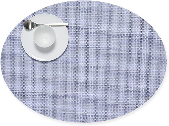 Chilewich Mini Basketweave Placemats in Periwinkle - Set of 4 - Easy Care Woven Tabletop Textiles - Indoor/Outdoor - 19.25" x 14" Oval