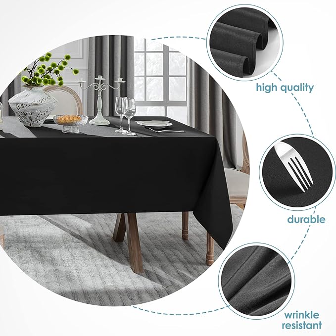 VidaFete 1 Pack 60 * 84inch Rectangle Tablecloth Polyester Table Cloth竊똕tain Resistant and Wrinkle Polyester Dining Table Cover for Kitchen Dinning Party Wedding Tabletop Buffet Decoration(Black)