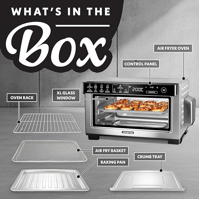 Gourmia Toaster Oven Digital Air Fryer - Convection Mode with 4 Slice Capacity, 3 Rack Positions, 12 Presets, Toast, Bagel, Bake, Roast, Broil, Dehydrate, Popcorn, Fits 9" Pizza, Stainless Steel
