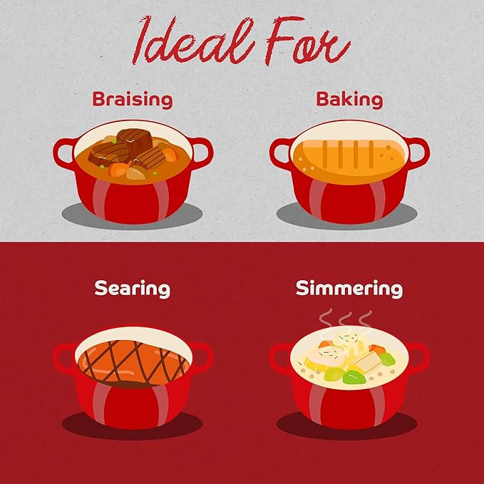 Segretto Enameled Cast Iron Dutch Oven Pot with Lid, Red, 6 Quart Sourdough Dutch Oven for Bread Baking, Braising, Roasting Safe to 500째F Durable Enamel with High Heat Retention and Moisture Lock Seal