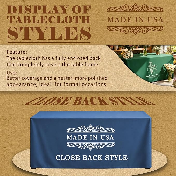 YOUYINYOU Shipping Next Day Custom Table Cloth with Logo Image Text 4/5/6/8/10FT for Business Tradeshow Events Company School Shop Other Important Events (8FT Closed Back)
