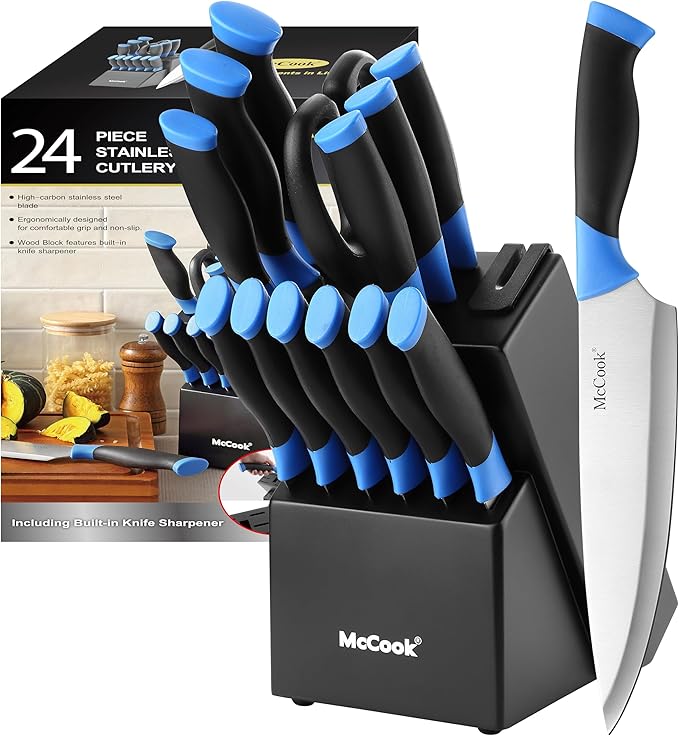 McCook짰 Knife Sets, German Stainless Steel Kitchen Knife Block Sets with Built-in Sharpener