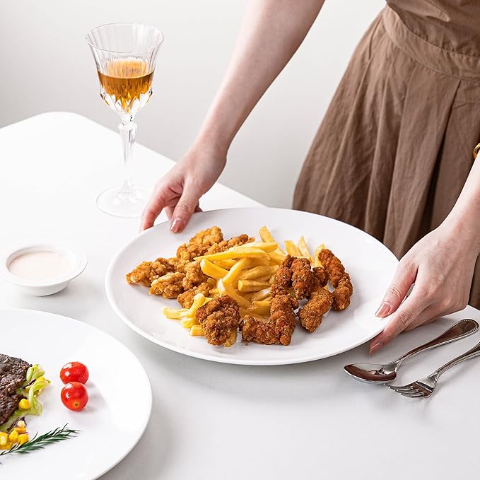 White Dinner Plates Set of 4, Extra Large 12 Inch Dinner Plates, Oversized Ceramic Plates for Main Dishes, Microwave and Dishwasher Safe, 30.7Cm