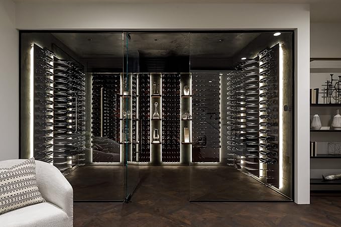 Fusion Wine Wall Cork-Out (4 Foot, Black Acrylic, Matte Black Peg, Stores 36 Bottles) Modular Wine Rack for Easy Install in Home Bar or Wine Cellar