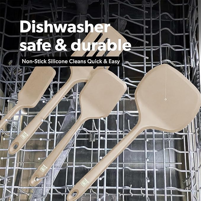 New DI ORO Silicone Turner Spatula Set - Kitchen Spatulas for Nonstick Cookware - Cooking Utensils for Flipping Eggs & Pancakes - 600째F Heat-Resistant BPA Free Turners - Dishwasher Safe (4pc, Clay)