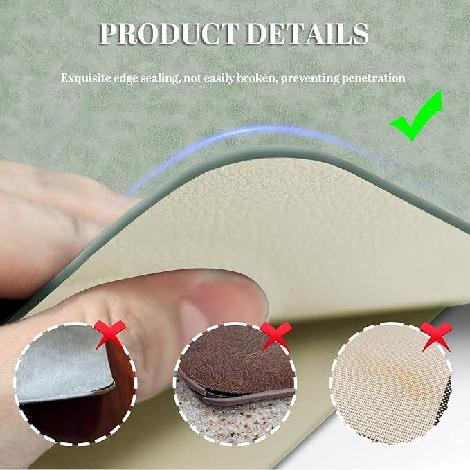Faux Leather Placemats, Set of 4, 12''횞17' Textures on Both Sides, Heat-Resistant, Waterproof and Oil-Proof, Reversible Place Mats for Kitchen, Dining Table, Outdoor - Green&White