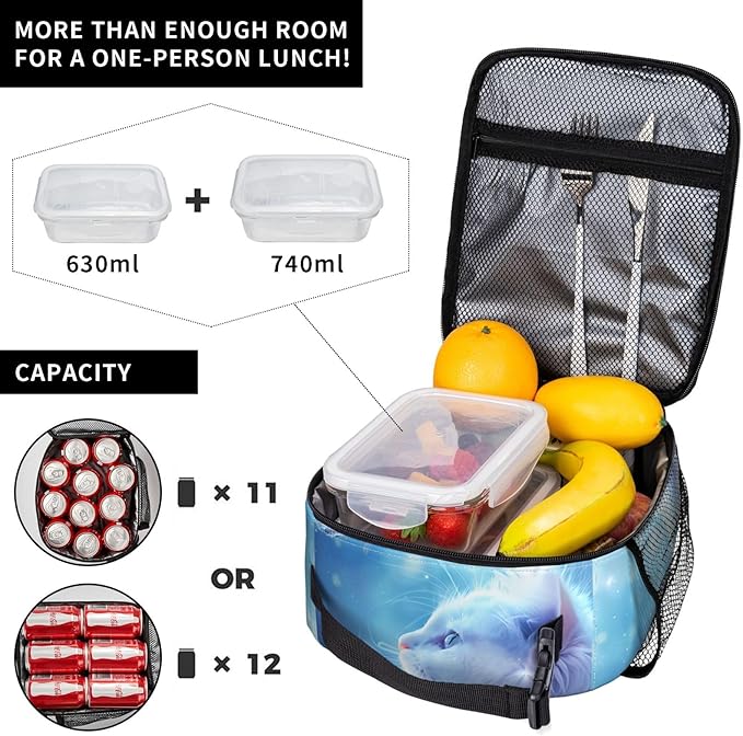 VANZEV Insulated Lunch Box for Women Men, Cat Butterfly Theme Lunch Box Reusable Portable Lunch Bag Cooler Tote Waterproof Lunch Container for Office Picnic Work Travel