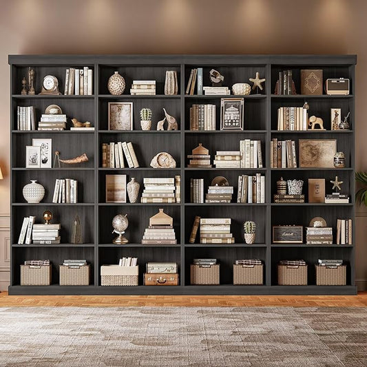 Vyre 70.8" Tall Black Bookshelf, Farmhouse Modular Bookcase with 6-Tier Adjustable Shelves, Large Storage Cabinet for Home Office, Living Room, Set of 4