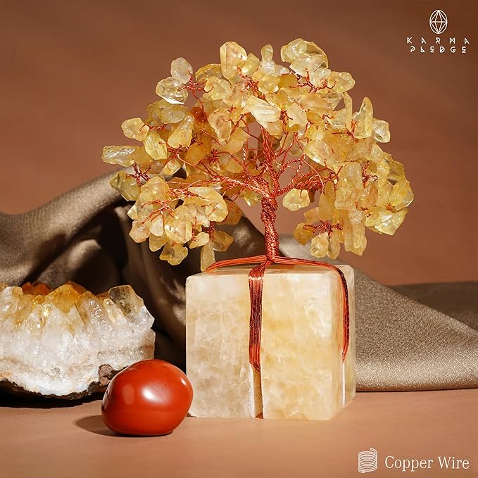 Crystal Tree for Birthday Gifts for Women, Handmade Raw Crystal Base Citrine Chakra Healing Crystal Tree of Life for Positive Energy, Money, Good Luck, Christmas D챕cor, Home and Office Decor