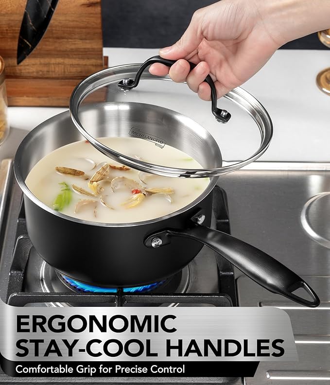 MICHELANGELO Stainless Steel Saucepan Set, Triply-Base Sauce Pan with Lids, Stainless Steel Sauce Pot for All Stoves, Induction Compatible, Oven Safe - 1QT & 2QT & 3QT