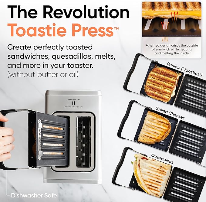 Revolution (Bundle) R180 Connect Touchscreen Smart Toaster + Toastie Press ??Choose from 6 Bread Types, 7 Browning Levels, & Toastie Press Mode (Black, 2-Slice)