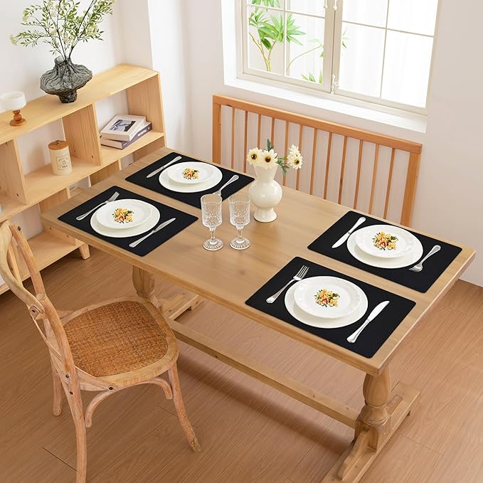 FROMHEART Faux Leather Placemats Set of 6?밯aterproof,Heat/Oil Stain-Resistant PU Table Mat?밨eversible,Non-Slip,Easy to Clean Place Mats for Kitchen,Dining,Indoor/Outdoor,(Black,11.8" x 17")