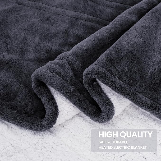 Premium Heated Blanket Queen 84"횞90",Ultra Cosy Soft Electric Blanket with 8 Heating Levels,Dual Control Plush Fast Heating Faux Rabbit Fur Blanket for Bed & Couch - Auto Shut Off(Grey)