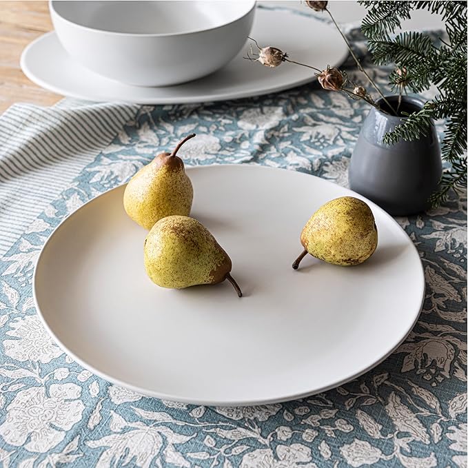 over&back Coupe Stoneware Serving Platter - Elegant 1-Piece Round Serving Platter to Complete Your Kitchen Set - 13.1" x 13.1" - Semi-Matte White