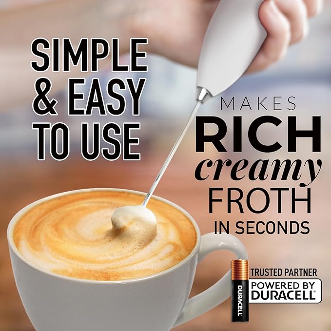 Zulay Kitchen Milk Frother Handheld Electric Whisk with AA Duracell Batteries ??Durable Drink Mixer for Coffee, Lattes, Cappuccinos & More - White