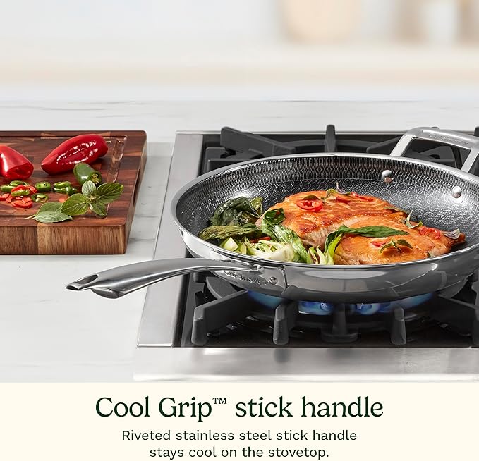Cuisinart FusionElite+ Nonstick Tri-Ply Stainless Steel Skillet, 12??Skillet Frying Pan with Helper, PURELYSEAR Ceramic Nonstick Technology, Scratch Proof, Cool Grip Handles, Dishwasher Safe