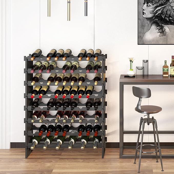 Wine Rack Freestanding Floor Bamboo Stackable Wine Storage Racks Wall Mounted, Modular Wine Bottle Stand Holder Display Shelf for Cabinet, Kitchen, Bar (Black)