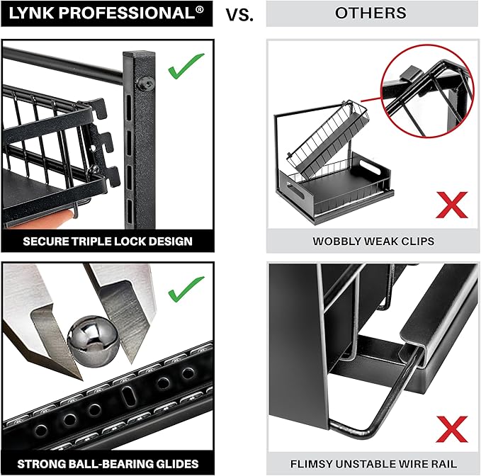LYNK PROFESSIONAL짰 Pull Out Under Sink Kitchen Cabinet Organizer - 10" W x 14" D 2-Tier Drawer - Sliding Shelf Organizer for Cabinets and Undersink Storage Shelves - Lifetime Ltd. Warranty ??Black