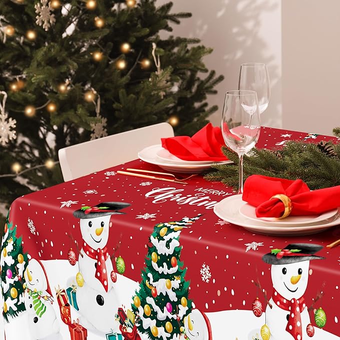 QZYL 3 Pack Christmas Tablecloths, 54" x 108" Snowman Christmas Decorations, Rectangle Holiday Plastic Tablecloth Xmas Disposable Table Cover, Xmas Table Decor Holiday Party Supplies