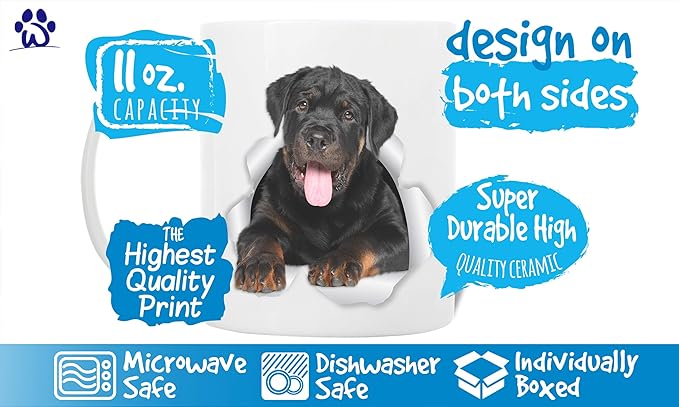 Winston & Bear Friendly Rottweiler Mug - Ceramic Rottie Coffee Mug Gift for Dog Lovers Mom and Dad - Perfect Birthday or Christams, Father's or Mother's Day Gift (11oz)