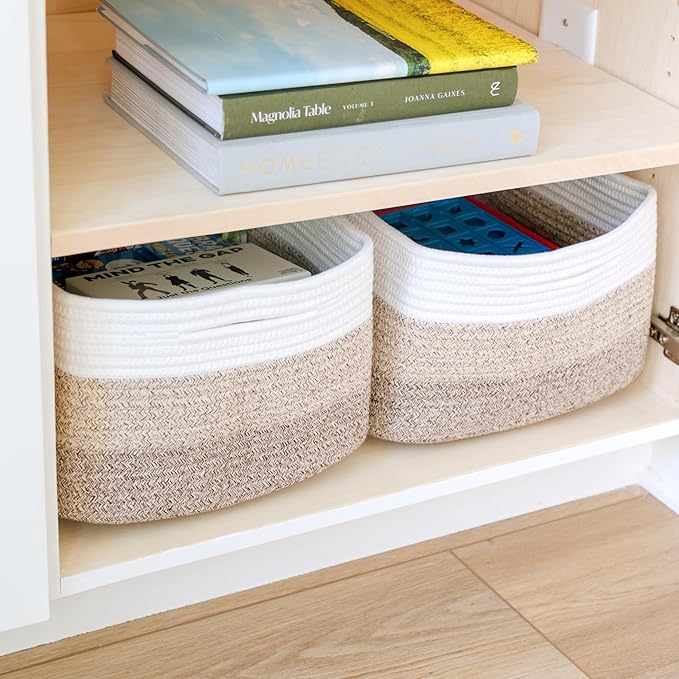 NaturalCozy Storage Baskets 16.8?쓝13?쓝7.6??Cotton Rope Woven Baskets for Organizing 3-Pack | Toy Storage Bins | Basket for Shelves, Laundry, Blanket, Clothes, Closet, Kitchen, Bathroom, Gifts