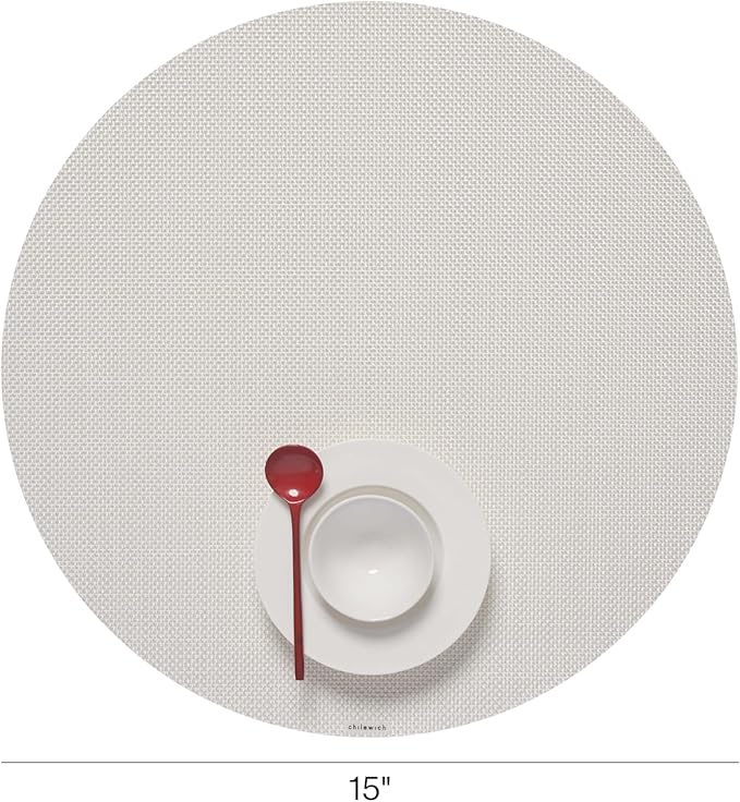 Chilewich Mini Basketweave Placemats in White - Set of 4 - Easy Care Woven Tabletop Textiles - Indoor/Outdoor - 15" Round