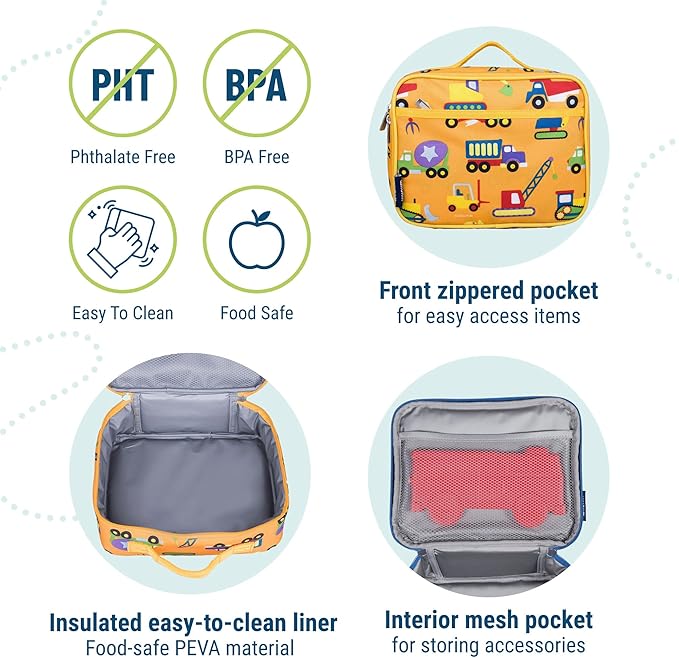 Wildkin Kids Insulated Lunch Box ??Durable and Reusable for School & Travel - Under Construction