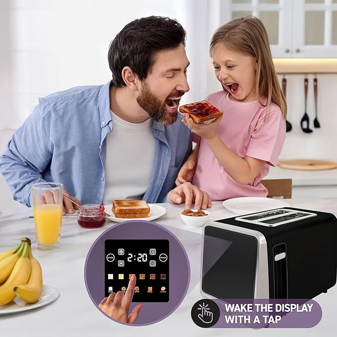 Inspirex Touch Screen Toaster - 2 Extra Wide Slots - 5 Bread Types and 6 Browning Levels - Defrost, Reheat, Favorite, & Single Slot Modes - For Toast, Bagels, & Waffles ??Black