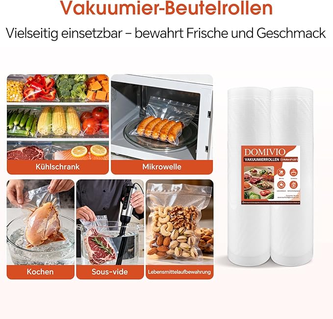 Vacuum Sealer Rolls 2 Pack, 8" x 16' Vacuum Seal Bags for Food Storage Saver, BPA-Free FoodSaver Bags Rolls for Freezer, Meal Prep & Sous Vide Cooking