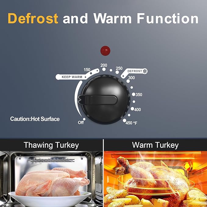 24QT Electric Roaster Oven, Electric Turkey Roaster with Viewing & Self-basting Lid, Stainless Steel Turkey Roaster Oven, Blue
