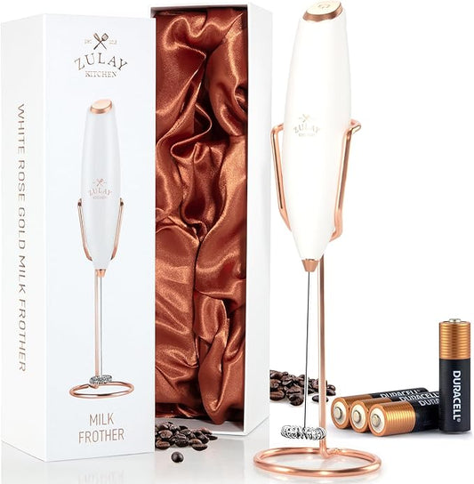 Zulay Kitchen Executive Series Luxury Gift Milk Frother with 4 Duracell Batteries ??Handheld Electric Foam Maker for Coffee, Lattes & Hot Chocolate ??Deluxe Finish, Ultimate Gift for Coffee Lovers