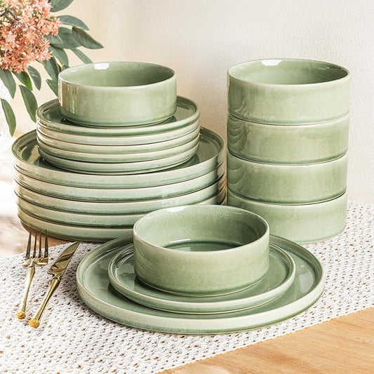 AmorArc Ceramic Dinnerware Sets, Handmade Reactive Glaze Stoneware Plates and Bowls Sets,Highly Chip and Crack Resistant | Dishwasher & Microwave Safe Dishes Set, Service for 6 (18pc)