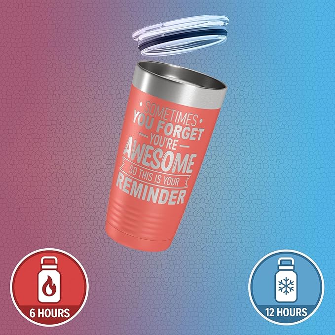 Spotted Dog Company Inspirational Tumbler, Inspirational Gifts for Men Dad Father Wife Sister Women, Birthday For Him Her, You?셱e Awesome Tumbler, Teacher Coworker Gifts 20oz Coral