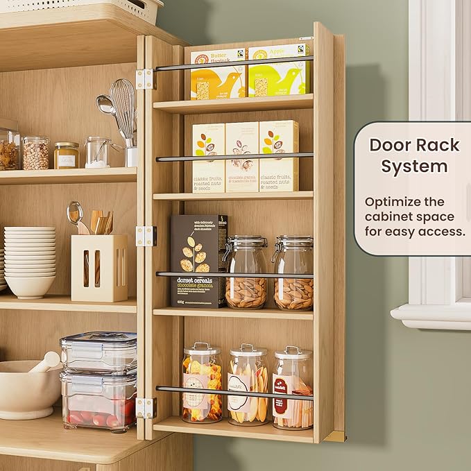 KEIKI 72" Tall Kitchen Pantry Wood Storage Cabinet with 6 Door Shelves Organizer Modern Fluted Cupboard for Kitchen Dining