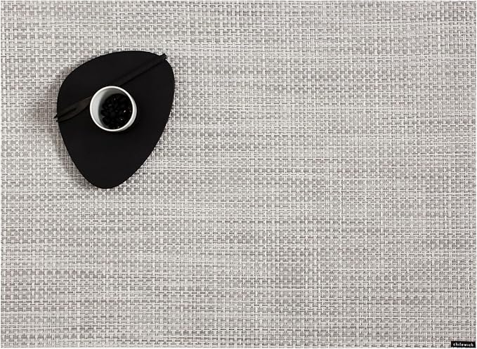 Chilewich Basketweave Placemats in White/Silver - Set of 4 - Easy Care Woven Tabletop Textiles - Indoor/Outdoor - 19" x 14" Rectangle