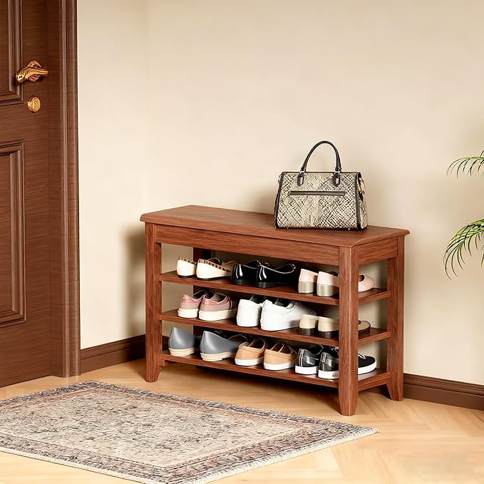 FEBORY Solid Wood Shoe Bench for Entryway ??Heavy-Duty Solid Wood Shoe Rack, Extra-Sturdy Storage Seat with 550 lb Capacity, Perfect for Foyer, Hallway, Closet, or Mudroom (Natural Finish)