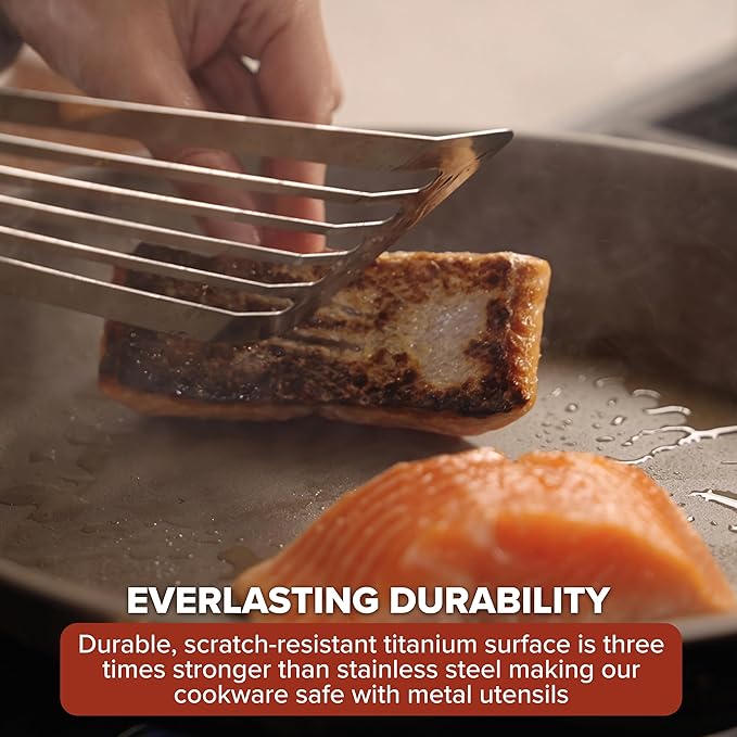 Viking PureGlide Pro 3-Ply Nonstick Saut챕 Pan with Lid, Made without PFAS, 4.5-Quart Induction Deep Frying Pan with Helper Handle, Metal Utensil Safe Titanium Nonstick Surface, Oven Safe to 600F