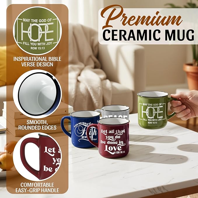 4 - Pack Inspirational Christian Coffee Mug for Women & Men - Scripture Coffee Cups with Bible Verses - Religious Coffee Mugs - Faith Based Gift Set - Ceramic Christian Mug