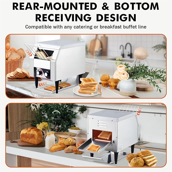 Commercial Conveyor Toaster, 450 Slices/Hour Stainless Steel Toaster Oven with Dual Heating & 7-Speed Belt for Bagels/Buns/Bread in Cafes/Buffets