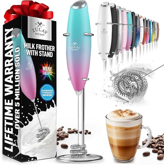 Zulay Kitchen Milk Frother with Patented Tornado Triple Whisk ??Handheld Foam Maker for Coffee, Lattes, Matcha & Hot Chocolate ??Rich, Creamy Froth in Seconds
