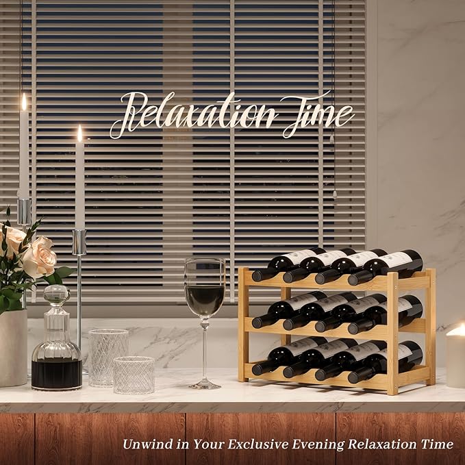 Wine Rack竊똁amboo Wine Storage Cabinet Shelf竊똂ountertop Wine Shelf- Freestanding Wine Holder for Kitchen & Pantry (Natural, 3-Tier)