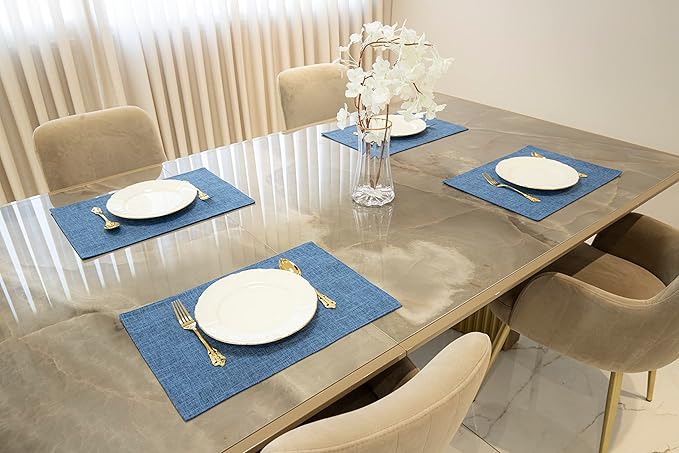 HOMEYNICE Placemat Set-Washable Place Mats for Parties, Elegant Table Mats for Kitchen Table, Set of 4 Dining Table Placemats, Heat-Resistant Cloth Placemats for Indoor and Outdoor,13x19-Navy Blue