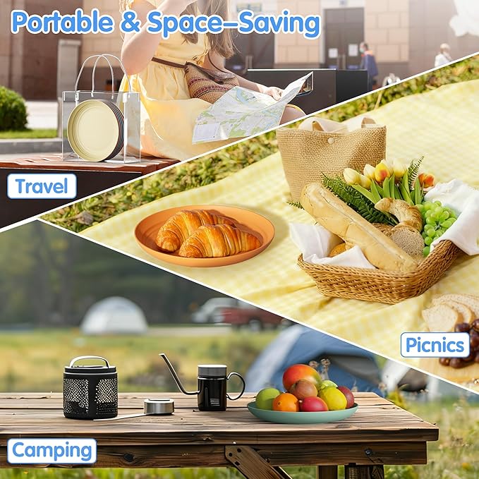 Quatish 10 PCS Unbreakable Reusable Plastic Plates,8 inch Dishwasher & Microwave Safe Dinner Plate, Easy-to-Clean Lightweight,Portable for Kitchen & Picnics Wheat Straw Plates（ Multi-Color）