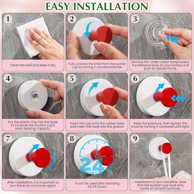 Suction Cup Hooks for Shower No-Drill Bathroom Hooks for Towels, Robes, Loofah Mountable on Bathroom Walls, Kitchen, Glass, Mirrors, Tile and Smooth,Non-Porous Surfaces (2, Klein Blue White)