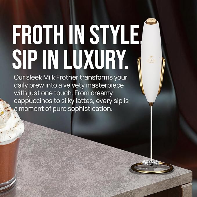 Zulay Kitchen Executive Series Luxury Gift Milk Frother with 4 Duracell Batteries ??Handheld Electric Foam Maker for Coffee, Lattes & Hot Chocolate ??Deluxe Finish, Ultimate Gift for Coffee Lovers
