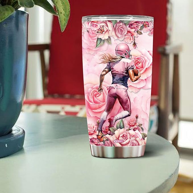 WONWIX Personalized Football Lover Gifts for Women, 20oz Stainless Steel Insulated Coffee Cup Travel Mug Tumbler Water Bottle for Girls Wife Daughter Christmas, Birthday, Mother's Day, Valentine