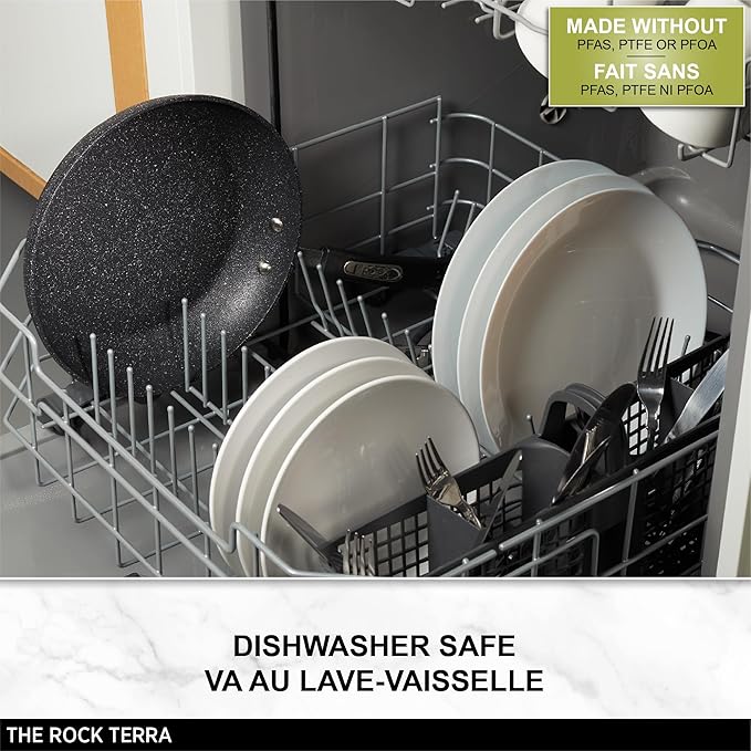 Starfrit The Rock Terra 30cm (12'') Ceramic Non-Stick Fry Pan - Thick Aluminum Base - PFAS Free - Easy to Clean - Black Marble