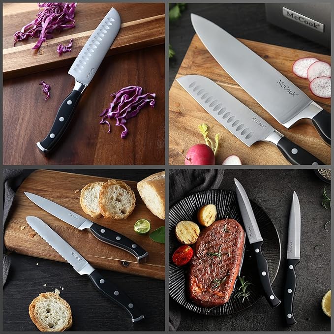 McCook짰 Knife Sets,German Stainless Steel Kitchen Knife Block Set with Built-in Sharpener